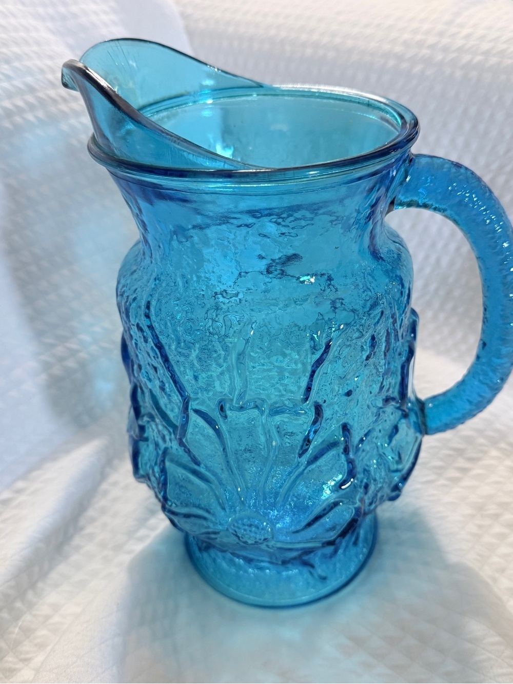 Vintage Anchor Hocking Spring Song Laser Blue Glass Pitcher 60oz